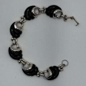 Silver Toned Bracelet With Black Accents. Unsigned.